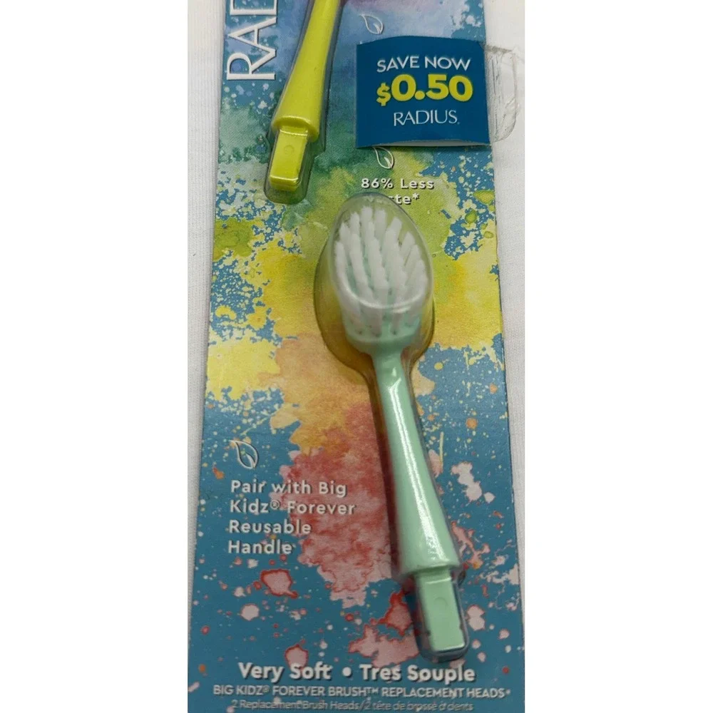 RADIUS Big Kidz Forever Brush Replacement Heads 4ct Very Soft Kid 6+ Made in USA